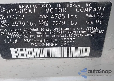 2013 Hyundai Azera из США, поврежденный, VIN KMHFH4JG5DA225239